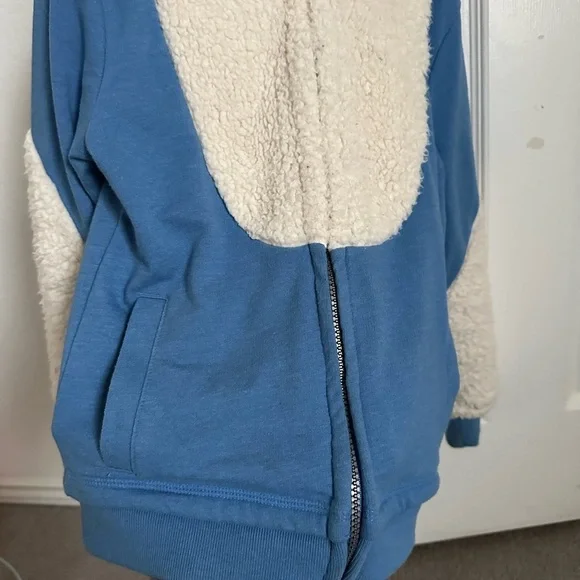 Cat & Jack hoodie Sherpa sz 6-7 blue monster full zip up sweatshirt fall winter - Picture 7 of 14